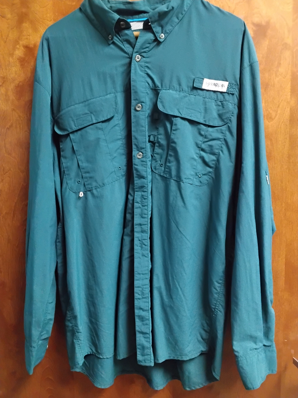 Magellan Men's Fish Gear Button Shirt - Forest Green - Size L - Used Good